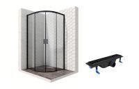 Душевой уголок Ambassador Queen Black 11011202-ST1, полукруглый, линейный трап, 100х100