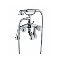 Bongio Fleur Blanc Смеситель на борт ванны (2 отв.) с ручным душем, цвет хром/белый фарфор