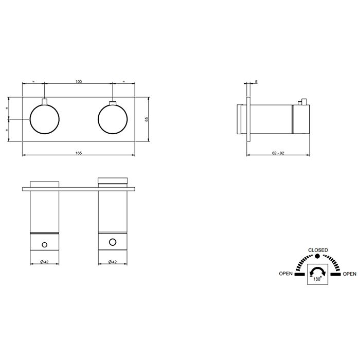 Gessi Ingranaggio Встраиваемый термостат для душа, с 2мя независимыми выходами, (внешние части), цвет: Black XL