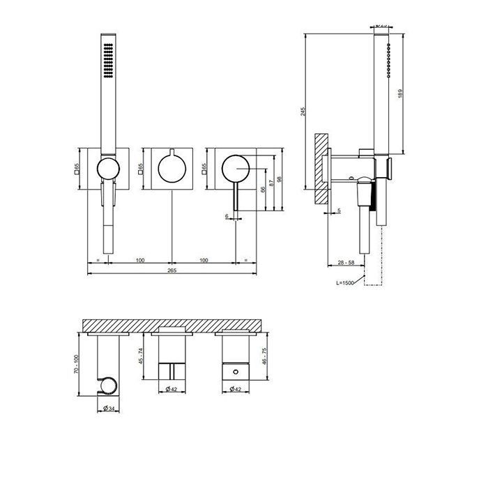 GESSI  INVERSO DIAMANTATO Внешняя часть настенного смесителя для душа на 2 выхода,с ручным душем цвет: Warm Bronze Br PVD
