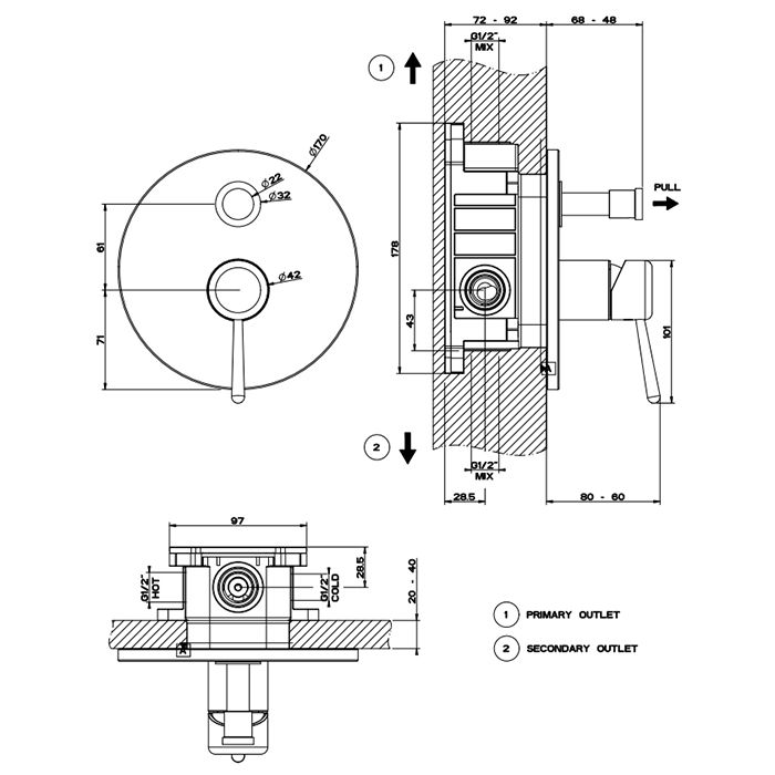 Gessi Goccia Встраиваемый однорычажный смеситель с переключателем(внешние части), цвет: Gold CCP