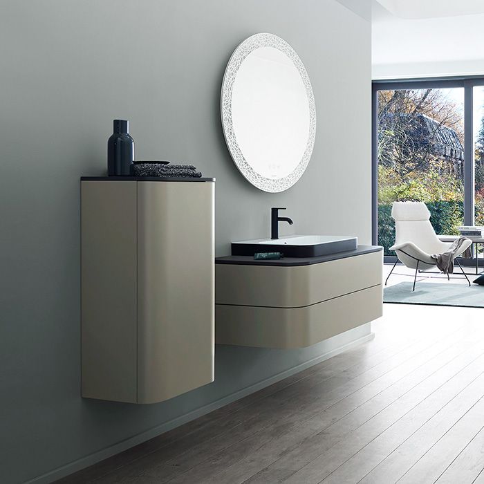 Duravit Happy D.2 Plus Пенал подвесной 880x400x360мм с 2 стеклянными полками, 1 дверь, петли слева, цвет: stone grey satin matt (без топа), артикул HP1260L9292