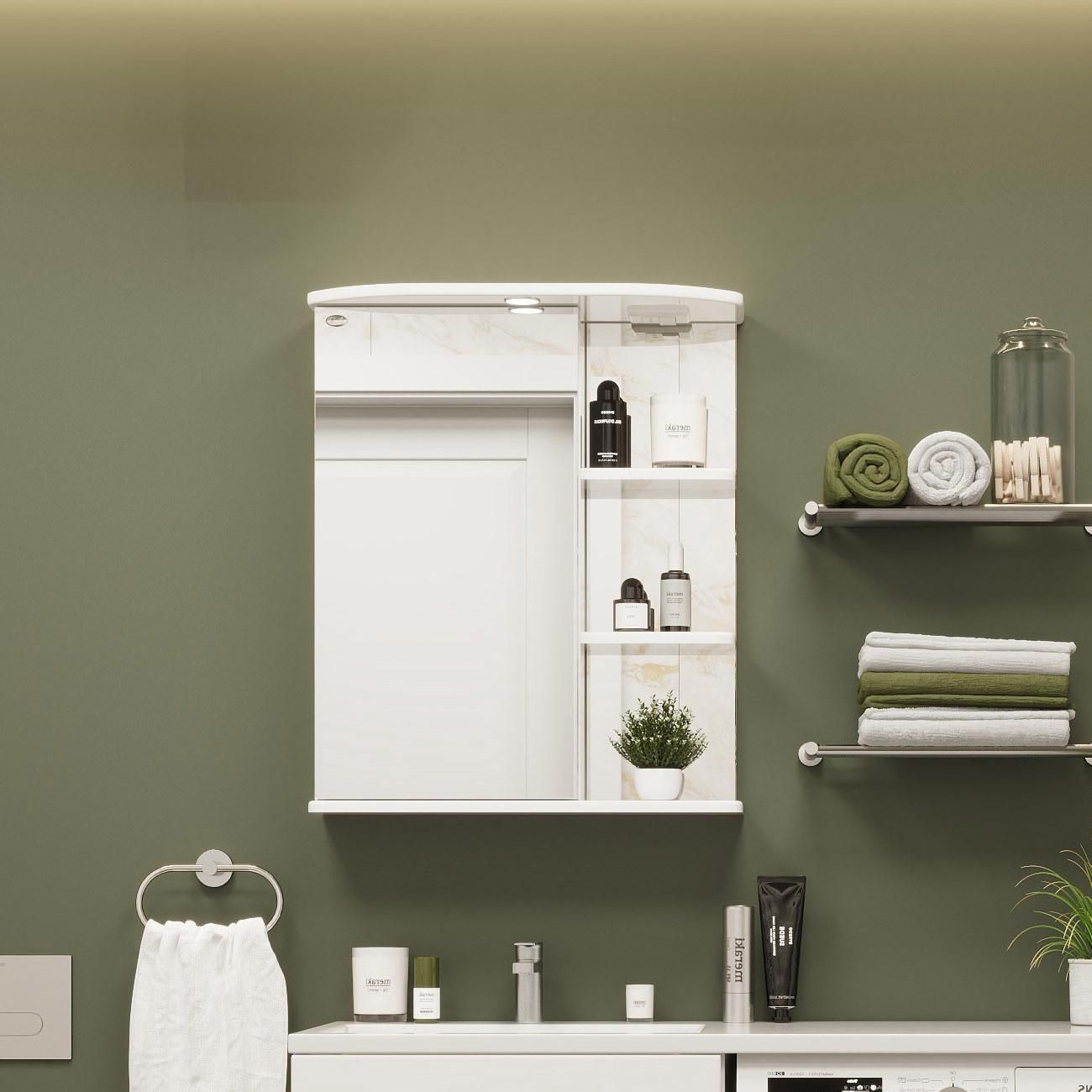 Шкаф-зеркало Onika Карина 55 белый, левый, с подсветкой