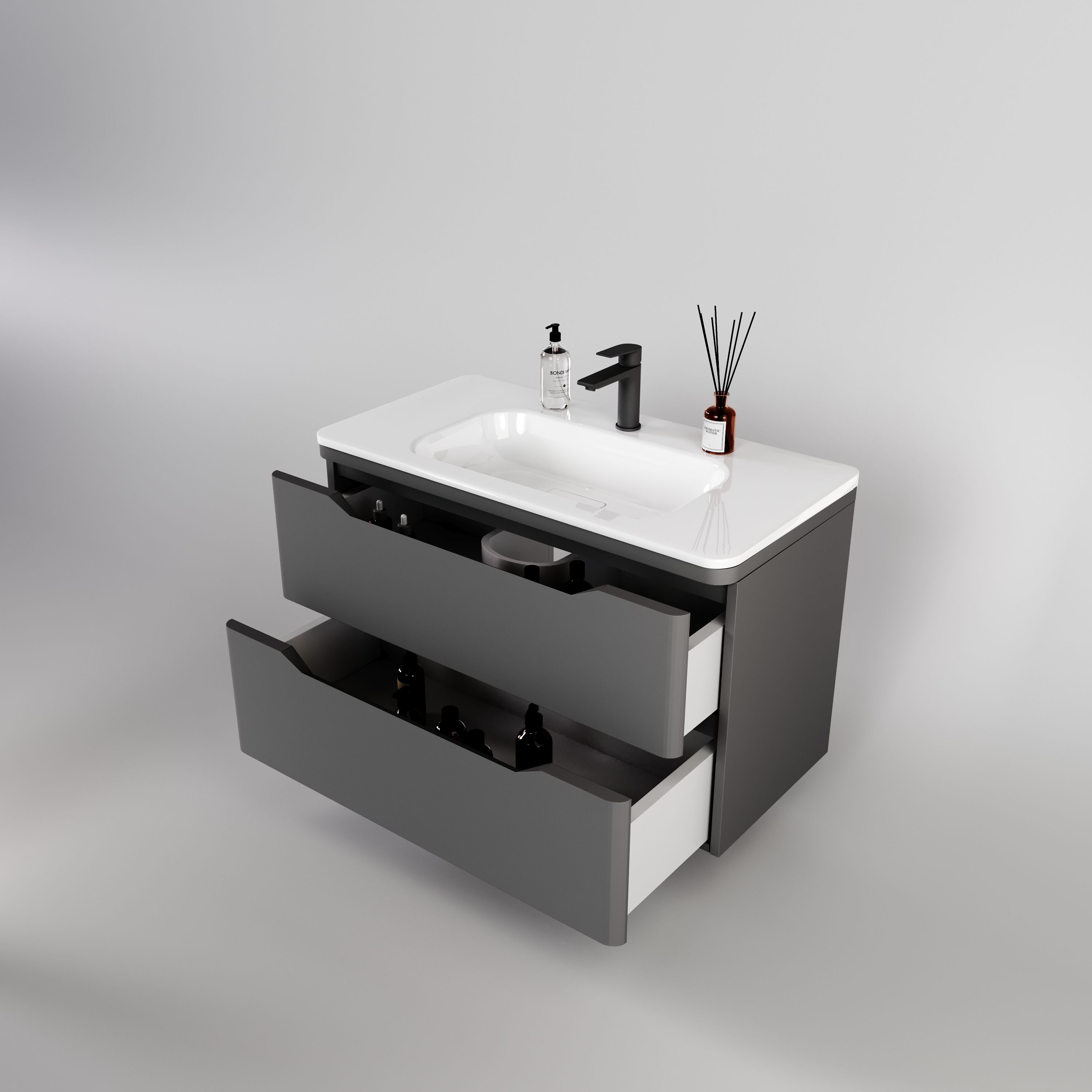 Тумба подвесная "Марелла 90" (2 ящ.) Люкс антискрейтч серый, PLUS