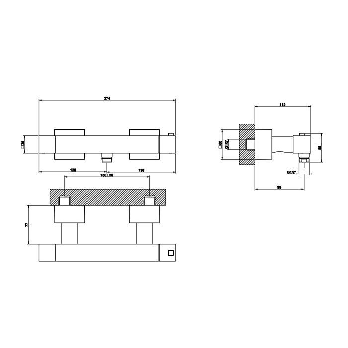 Gessi Rettangolo K Смеситель термостатический наружный для ванны с автоматическим переключателем ванна-душ, цвет Black XL