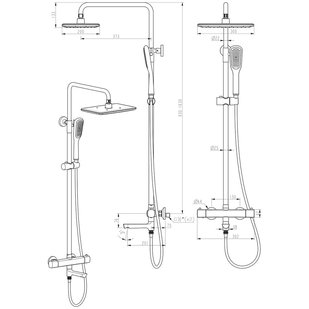 Смеситель для ванны и душа Lemark Ursus термостатический с регулируемой высотой штанги и лейкой верхнего душа «Тропический дождь» (LM7272BL), артикул LM7272BL