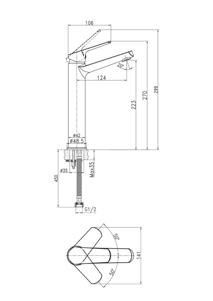 Смеситель для раковины высокий Cersanit FLAVIS однорычажный (63038), артикул 63038