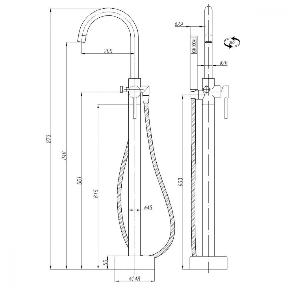 Смеситель ABBER Wasser Kreis AF8116B напольный, черный матовый Смеситель ABBER Wasser Kreis AF8116B напольный, черный матовый
