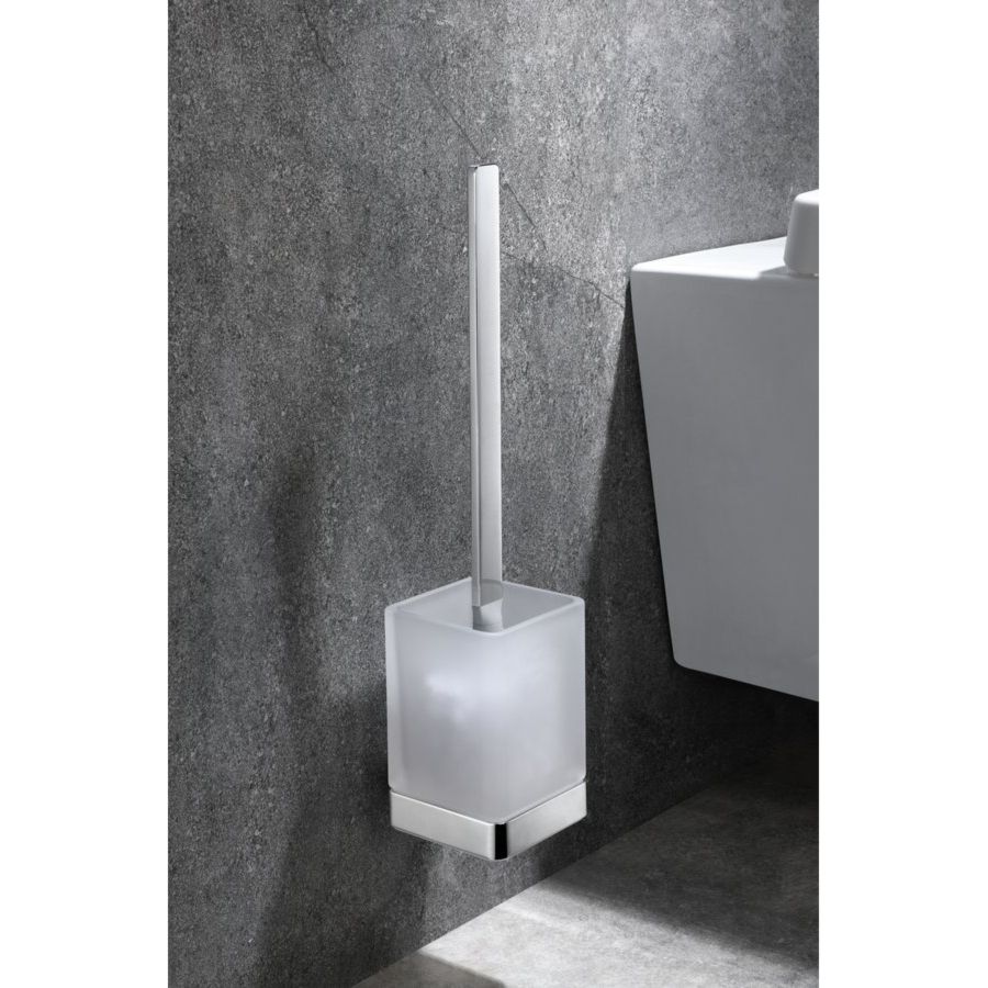 Ершик EVEREST для унитаза, настенный, со стеклянной матовой чашей, 90x90x400 мм, хром, Sapho, артикул 1313-46