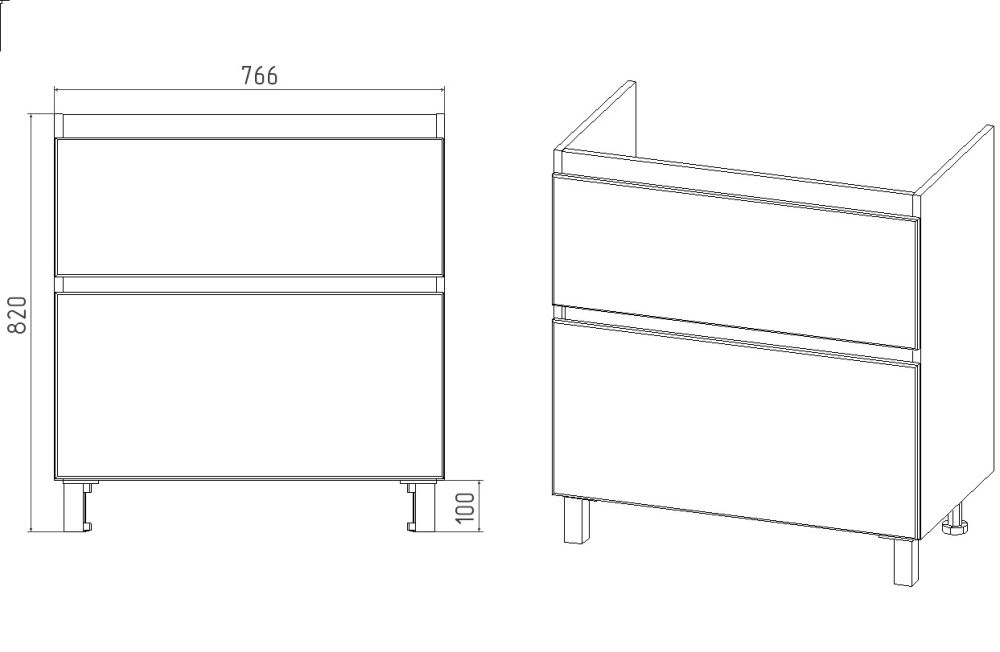 Тумба VIANT "Мальта" 2 ящика 425х760х820 под раковину .S-UM-COM80/1-w (COMO 80) (VMAL80CO-T2Y), артикул VMAL80CO-T2Y