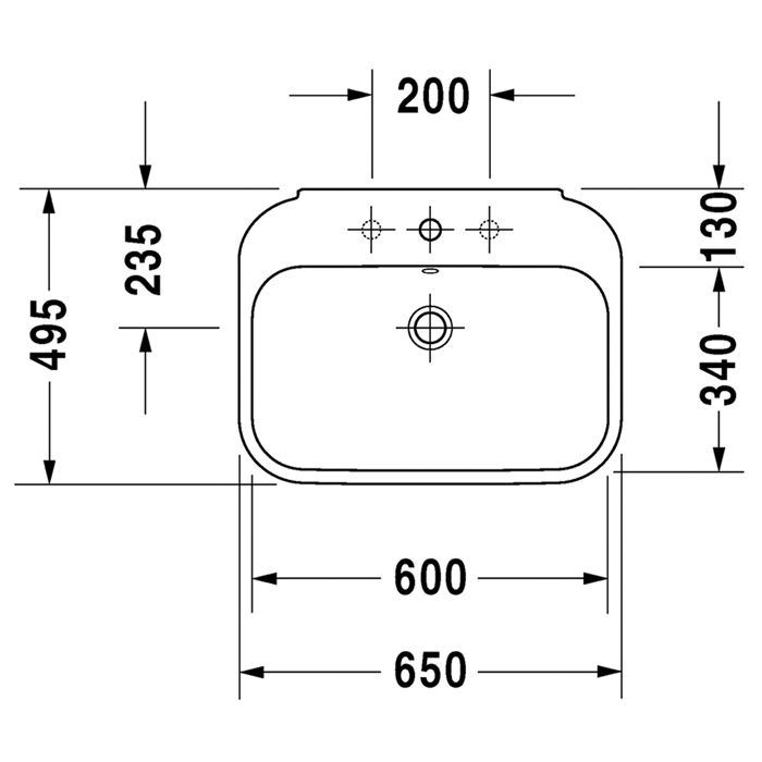 Duravit Happy D.2 Раковина с перел., с 3 отв. под смес., вкл. заглушку для перелива, 650x500мм, Цвет: Белый