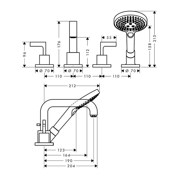 AX Citterio Смеситель для ванны , цвет шлифованный никель