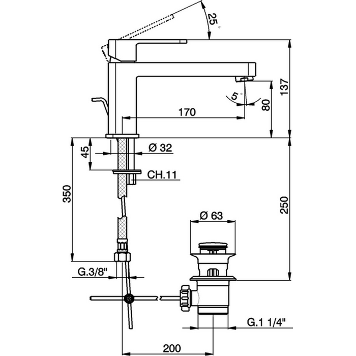 CISAL Roadster Смеситель однорычажный для раковины на 1 отверстие с донным клапаном, цвет хром