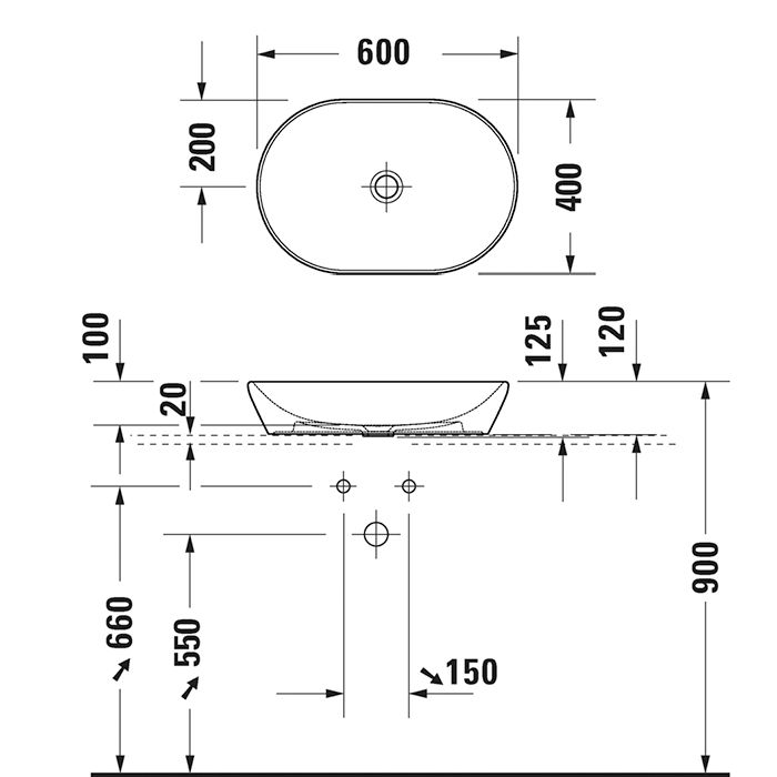 Раковина, Duravit, D-Neo, ширина, мм-600, глубина, мм-400, высота, мм-120, тип установки-накладной, отверстия для смесителя-отсутствуют, материал-керамика, крепления в комплекте, цвет-антрацит матовый, артикул 2372601370