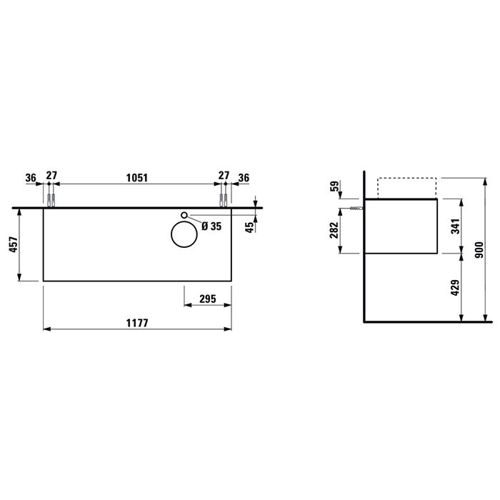 Laufen SONAR шкафчик под раковину, 1175х455х340 мм, 1 ящик, с отв.  справа,  для 812340, 812341, 812342, 812343, титан и черный мрамор