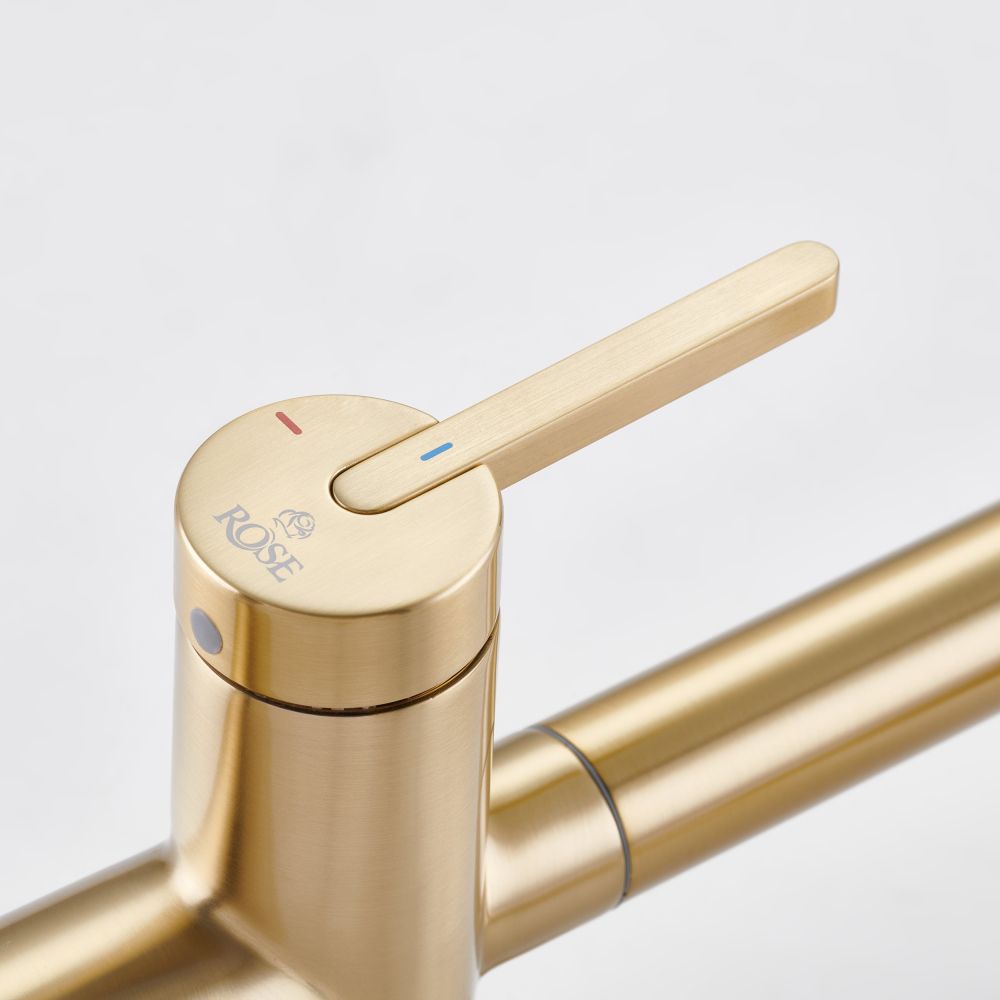 Смеситель для кухни с подключением фильтра для воды Rose R458G, золотой сатин