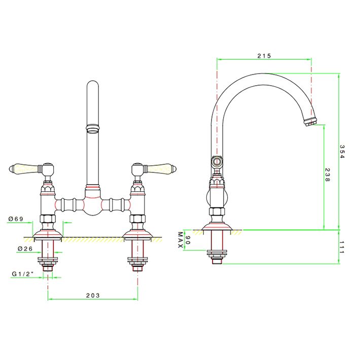 NICOLAZZI EL CAPITAN Смеситель для кухни на 2 отверстия, цвет Gold