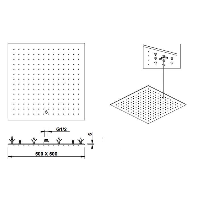 Bongio Soffioni Верхний душ 500х500 мм, цвет матированное золото