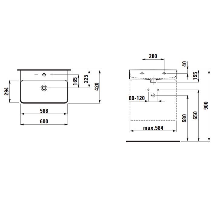 Laufen VAL Раковина 600х420х115мм с 1 отв. под смеситель, цвет: белый