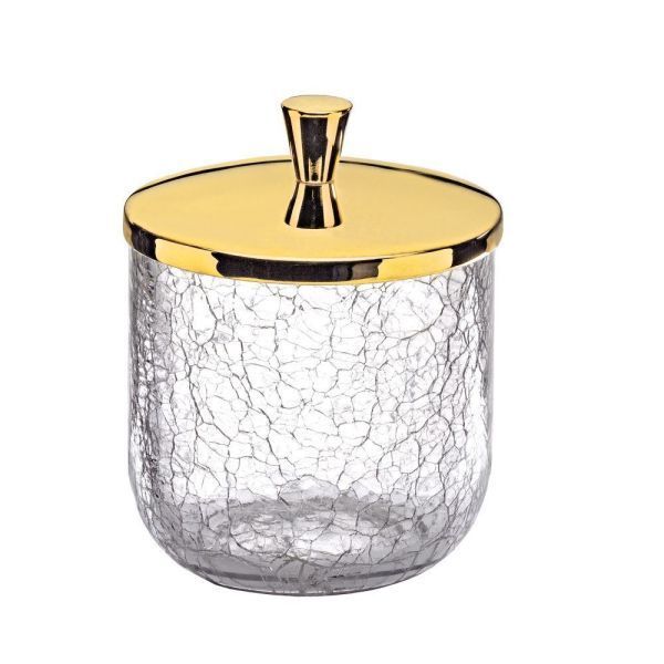 Surya Crystal, круглая баночка для ватных дисков с крышкой 9х9хh11 см, эффект битого стекла, цвет хром