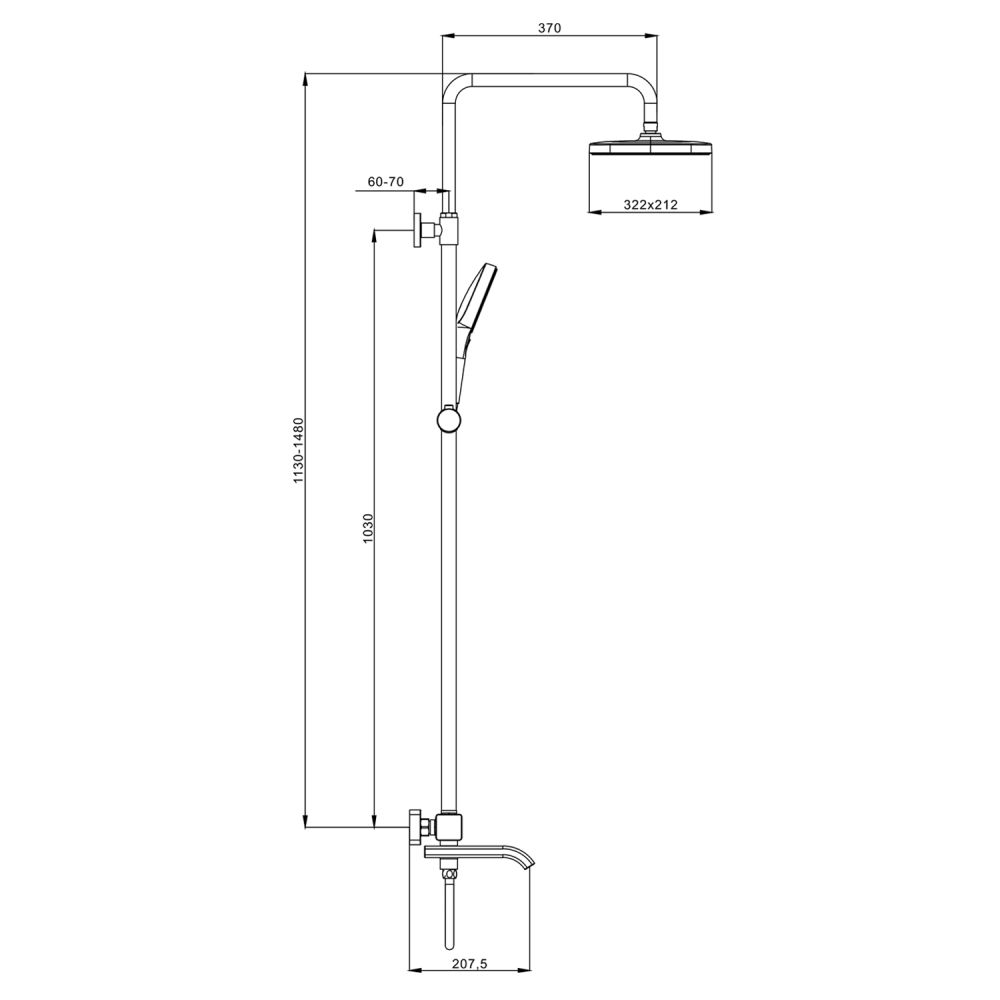 Душевая система с термостатом Raglo R22.26.09, графит