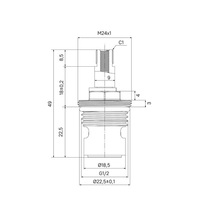 Кран-букса для смесителя IDDIS Optima Home керамика, пластик, 90°, 20 зубцов, G1/2", h=49 мм (998PP491SM), артикул 998PP491SM