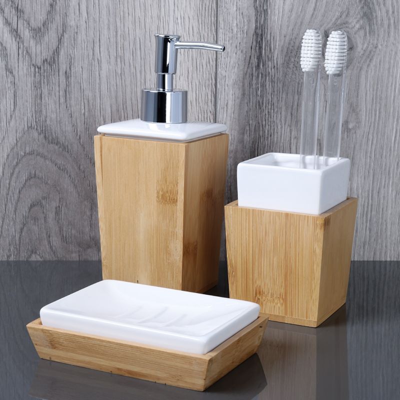 Стакан для ванной комнаты FIXSEN WOOD FX-110-3, белый/коричневый