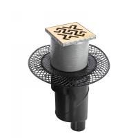 Трап BERGES водосток PLATZ Antik 100х100, золото глянец, S-сифон D50/105 H50 вертикальный