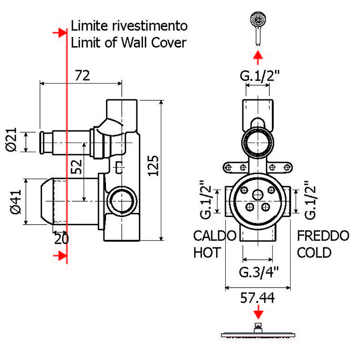 Plumberia Selection IXO Внутренняя часть встраиваемого смесителя для душа на 2 вых.с кнопочн. девиатором, диам.35мм, бел.матов.