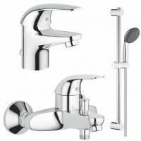 Готовый набор для ванной комнаты GROHE Eco Swift (смеситель для раковины, смеситель для ванны и душевой гарнитур), хром (125054)