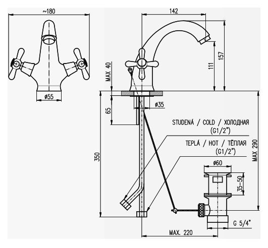 Смеситель для раковины Rav Slezak Morava MK829.5SM