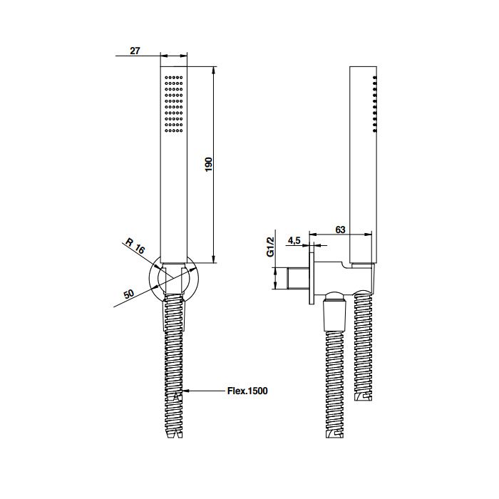 Bongio Ручной душ с гибким шлангом, цвет белый матовый