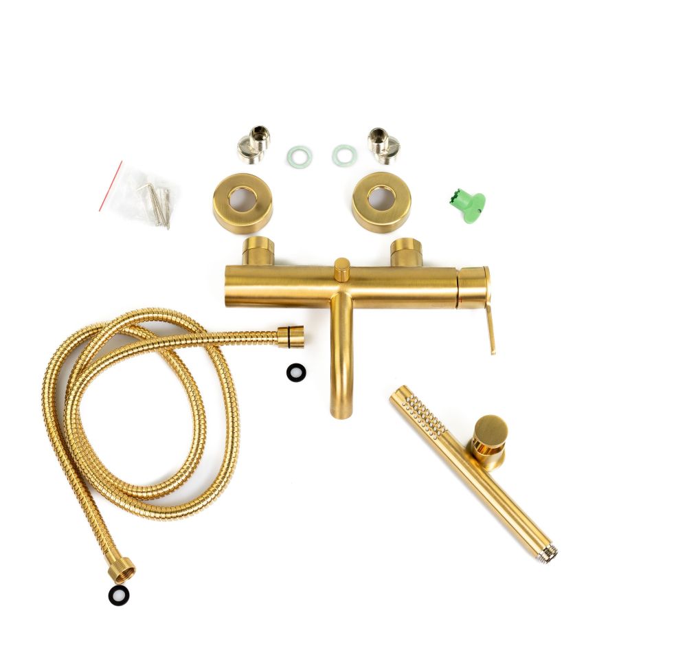 Emmevi Filobrass, однорычажный (со стержнем) смеситель для ванны с набором для душа, цвет зачищенное золото
