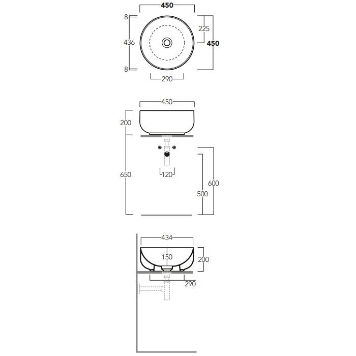 Simas Balloon Раковина-чаша круглая на столешницу 45xh20 см, без отв под смеситель, без перелива, цвет белый
