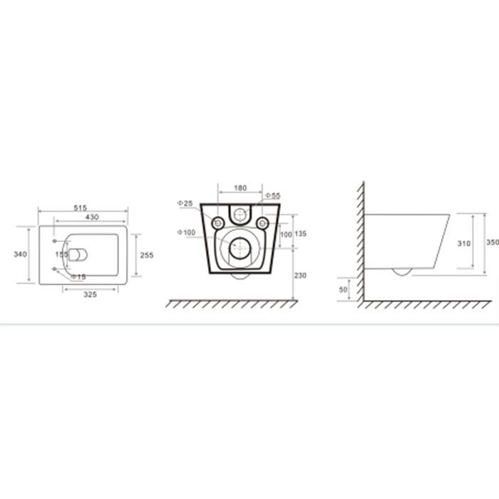 Унитаз, TECE, TeceSpring S, безободковый (с открытым смывным краем), тип установки-подвесной, ширина, мм-340, глубина, мм-515, высота, мм-350, форма чаши-прямоугольная, выпуск-горизонтальный, материал-керамика, сиденье-в комплекте, цвет-белый
