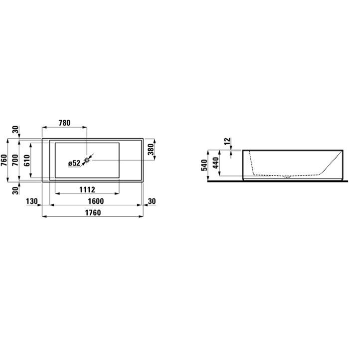 Laufen Kartell Ванна 1750x750x540мм, свободностоящая, с слив-переливом с подсветкой, сисит. подъема, материал: композит, цвет: белый