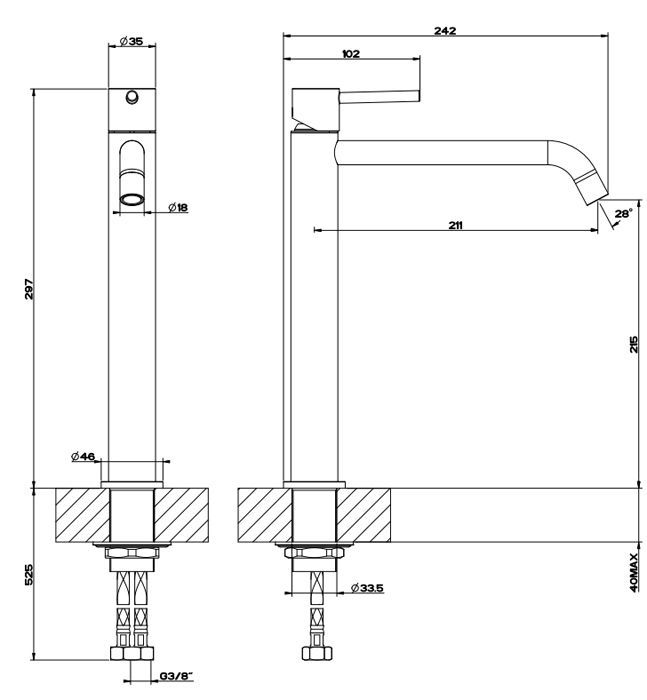 Gessi Emporio Via tortona Смеситель для раковины высокий с длинным изливом, без донного клапана, цвет: Finox Brushed Nickel, артикул 18606#149