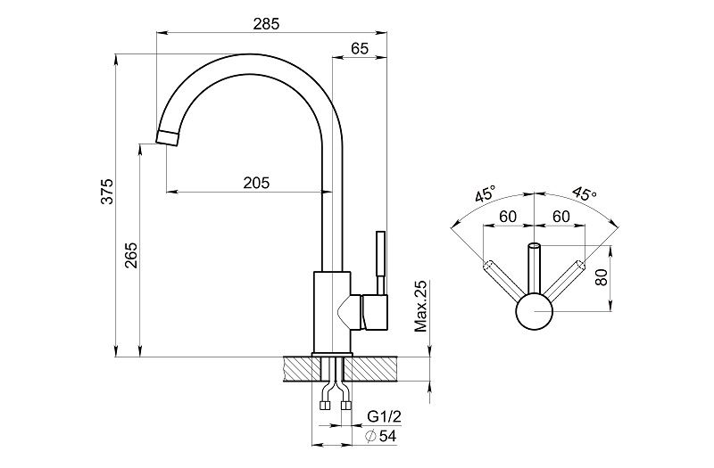 Смеситель для кухни GRANULA (ST-4031, ЧЁРНЫЙ), артикул ST-4031, ЧЁРНЫЙ