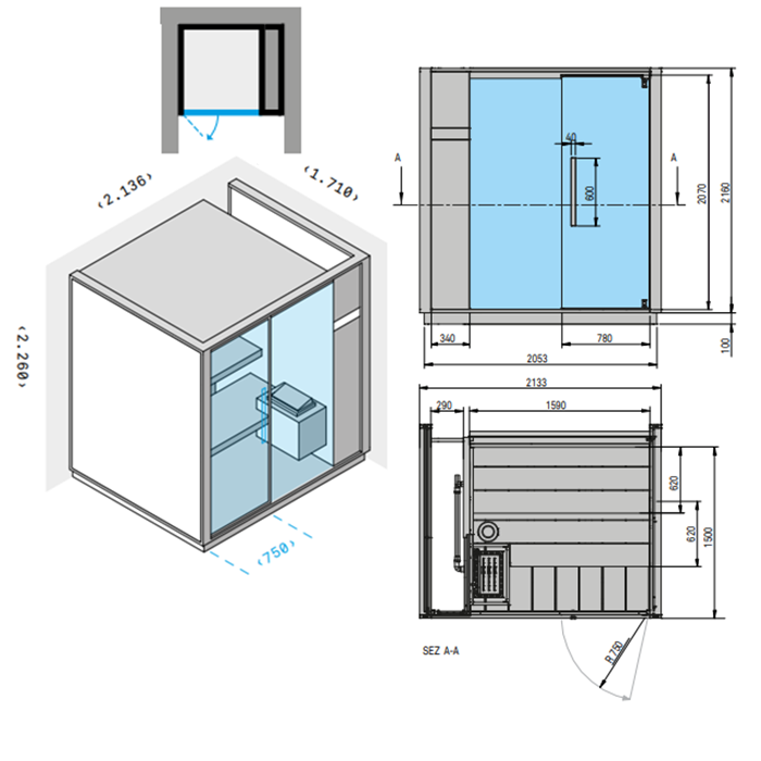 Effegibi One S Сауна для ниши R.H. 214x171xh226см, отделка: Soft Sand