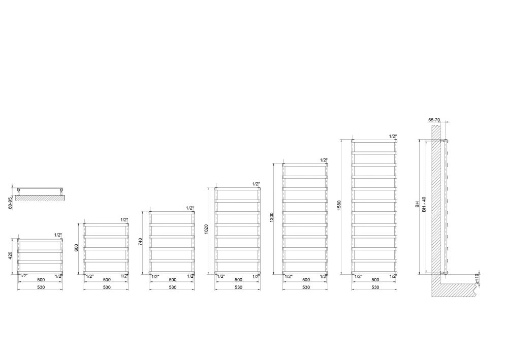 Cordivari Alessandra, полотенцесушитель водяной 1580/530 мм (12 перекладин), цвет хром, артикул 3551680400006
