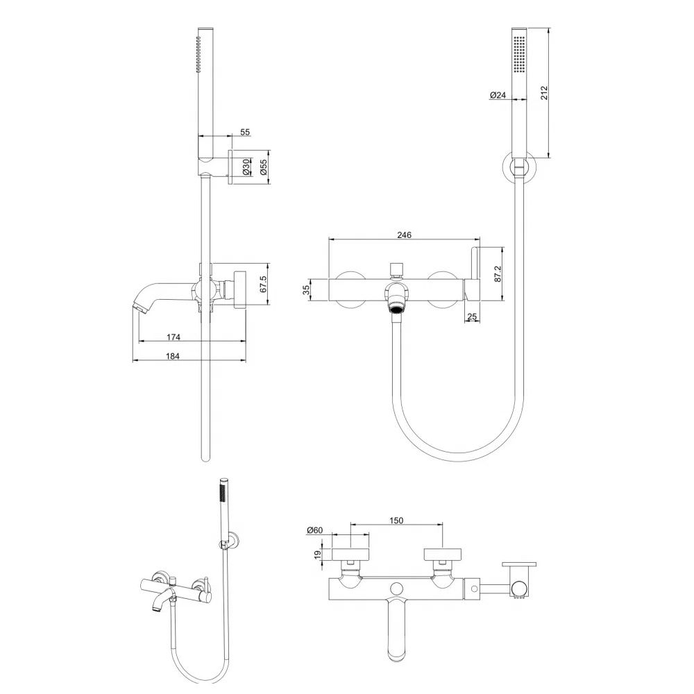 Смеситель для ванны FILARETE Roun FL2120BG, графит