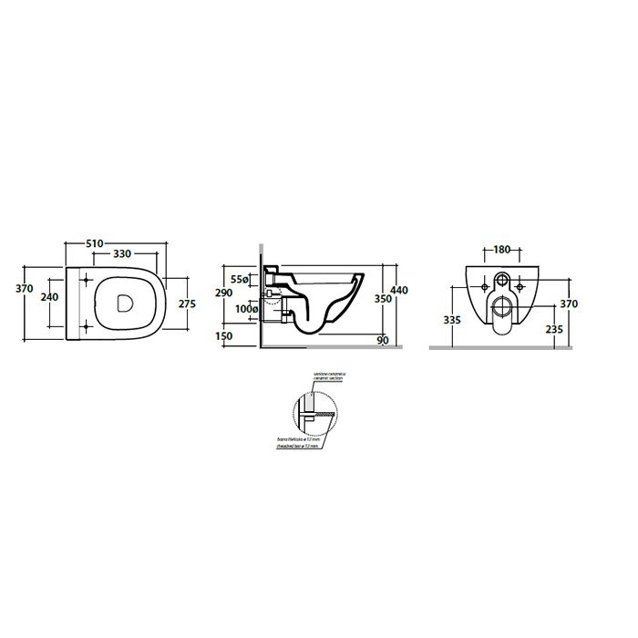 GLOBO Stockholm Унитаз подвесной 51*37см, с системой скрытого крепежа, цвет белый