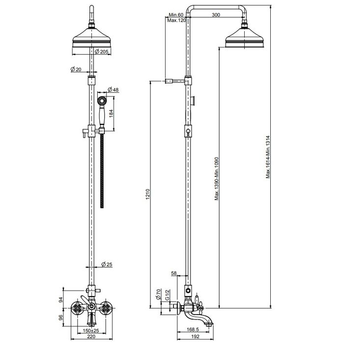 FIMA|Carlo Frattini Olivia Смеситель для ванны внешнего монтажа, с душевой стойкой, верхним душем Ø 200 мм. и душевым комплектом, цвет хром