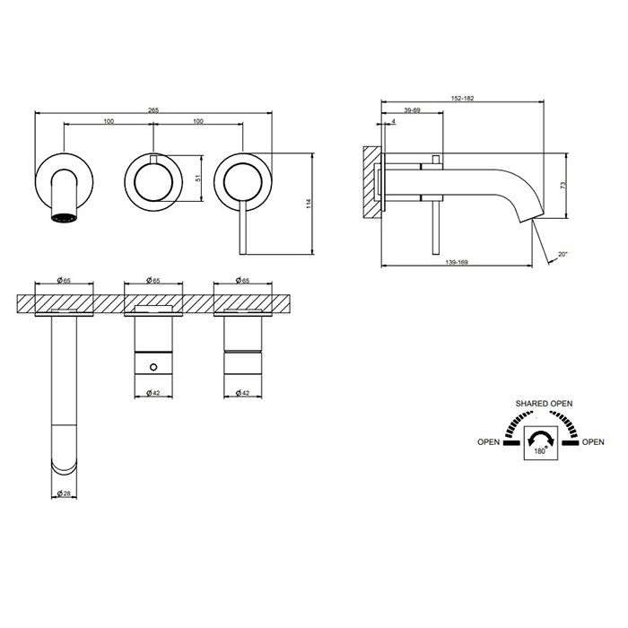 GESSI 316 Смеситель для ванны встраиваемый, однорычажный, с переключателем на 2 положения, внешняя часть, цвет Steel Brushed