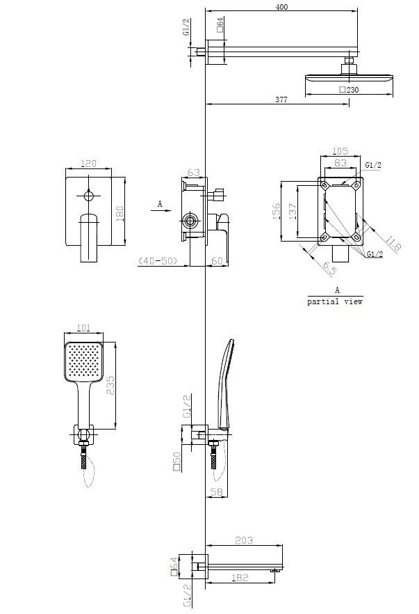 Душевая система скрытого монтажа 7в1 Squared Chrome, артикул: 7in1 SQ ESKO