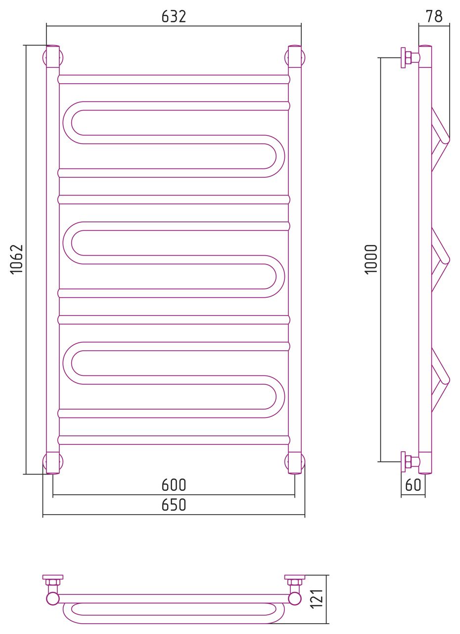 Полотенцесушитель водяной "ЭЛЕГИЯ+" 1000х600 (Матовый черный) Полотенцесушитель водяной "ЭЛЕГИЯ+" 1000х600 (Матовый черный)