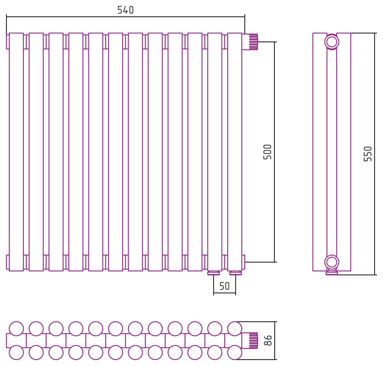 Отопительный радиатор ЭСТЕТ-11 н/ж EU50 500х540 / 12 сек (БЕЛЫЙ)