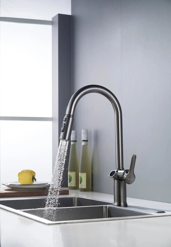 Смеситель для кухни с индикатором температуры Knotlor KN-100/GM, вороненая сталь, артикул KN-100/GM