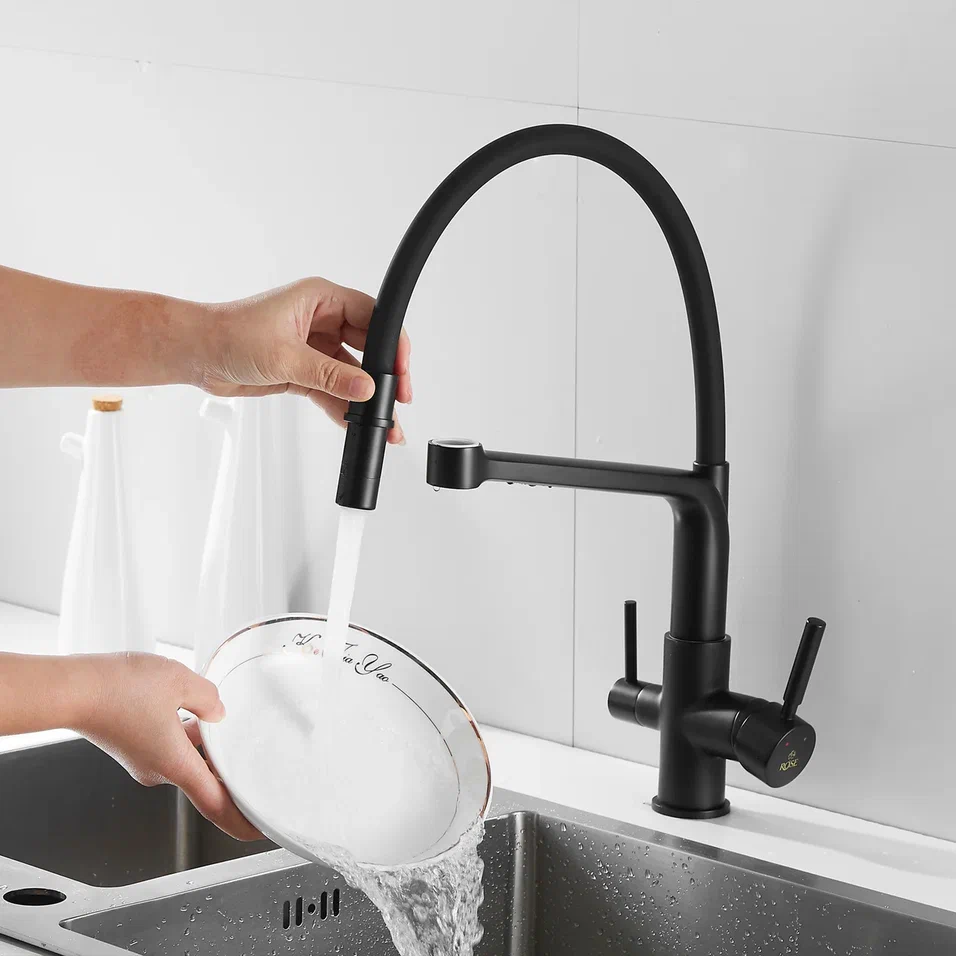 Смеситель для кухни Rose R658H, черный