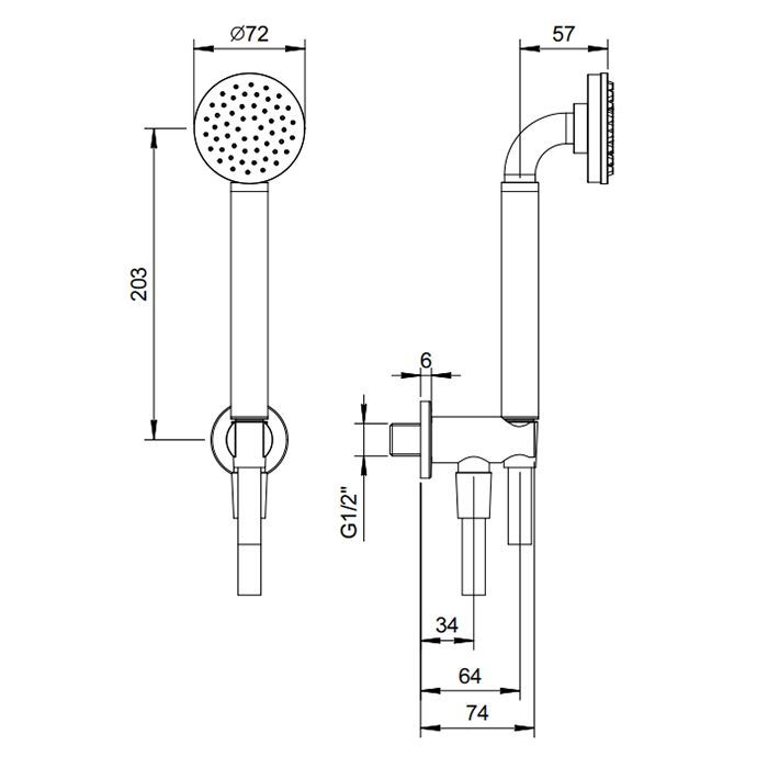 Fantini Icona Classic Душевой набор: ручная лейка со шлангом и держателем,круглая розетка, выпуск 1/2, цвет Deep Black PVD